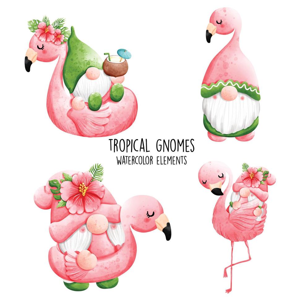 gnome flamingo, gnome summer. Vector illustration