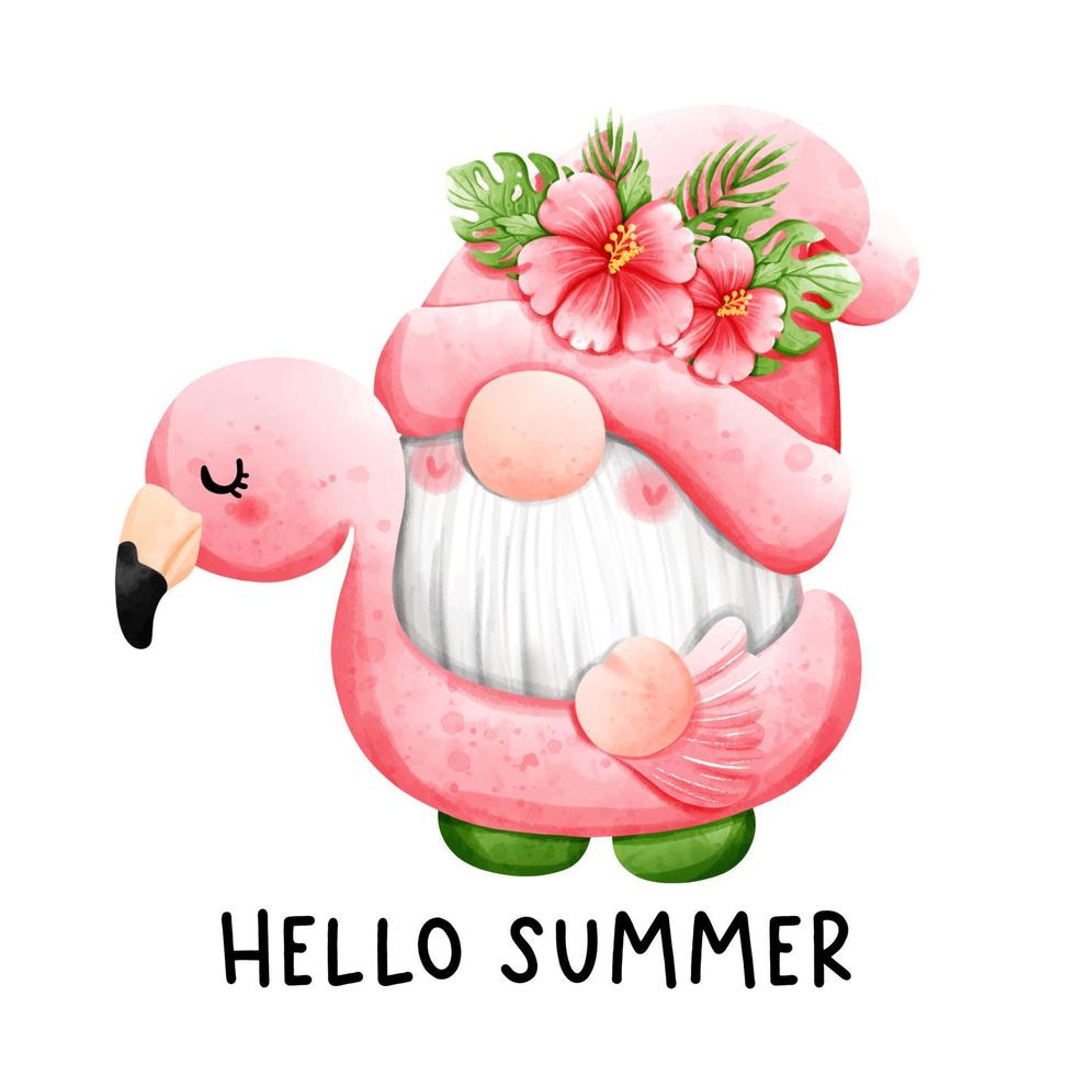 gnome flamingo, gnome summer. Vector illustration