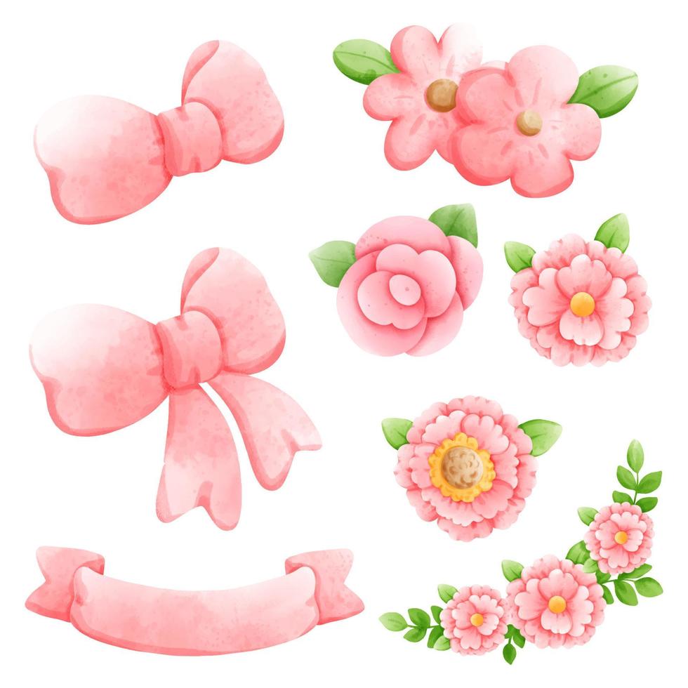 watercolor bow and ribbon, flower.Vector illustration vector
