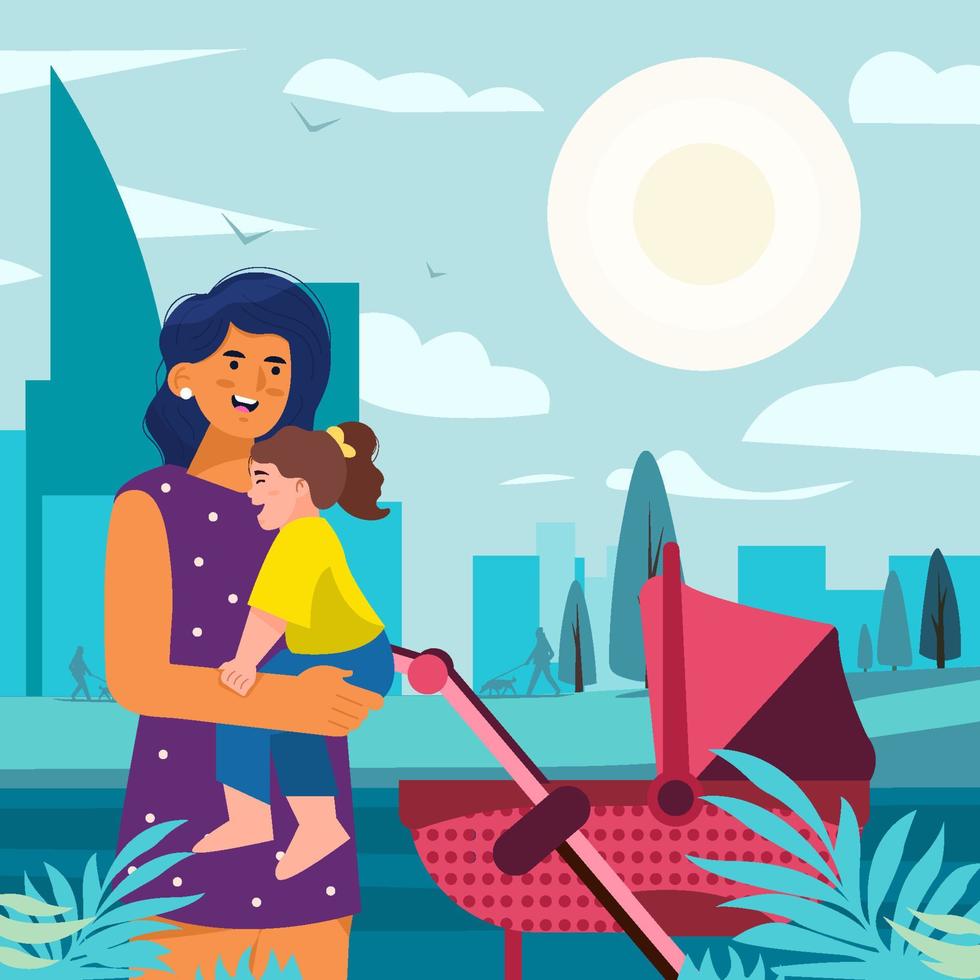 Mother Take Daughter Walk In The Park Concept vector