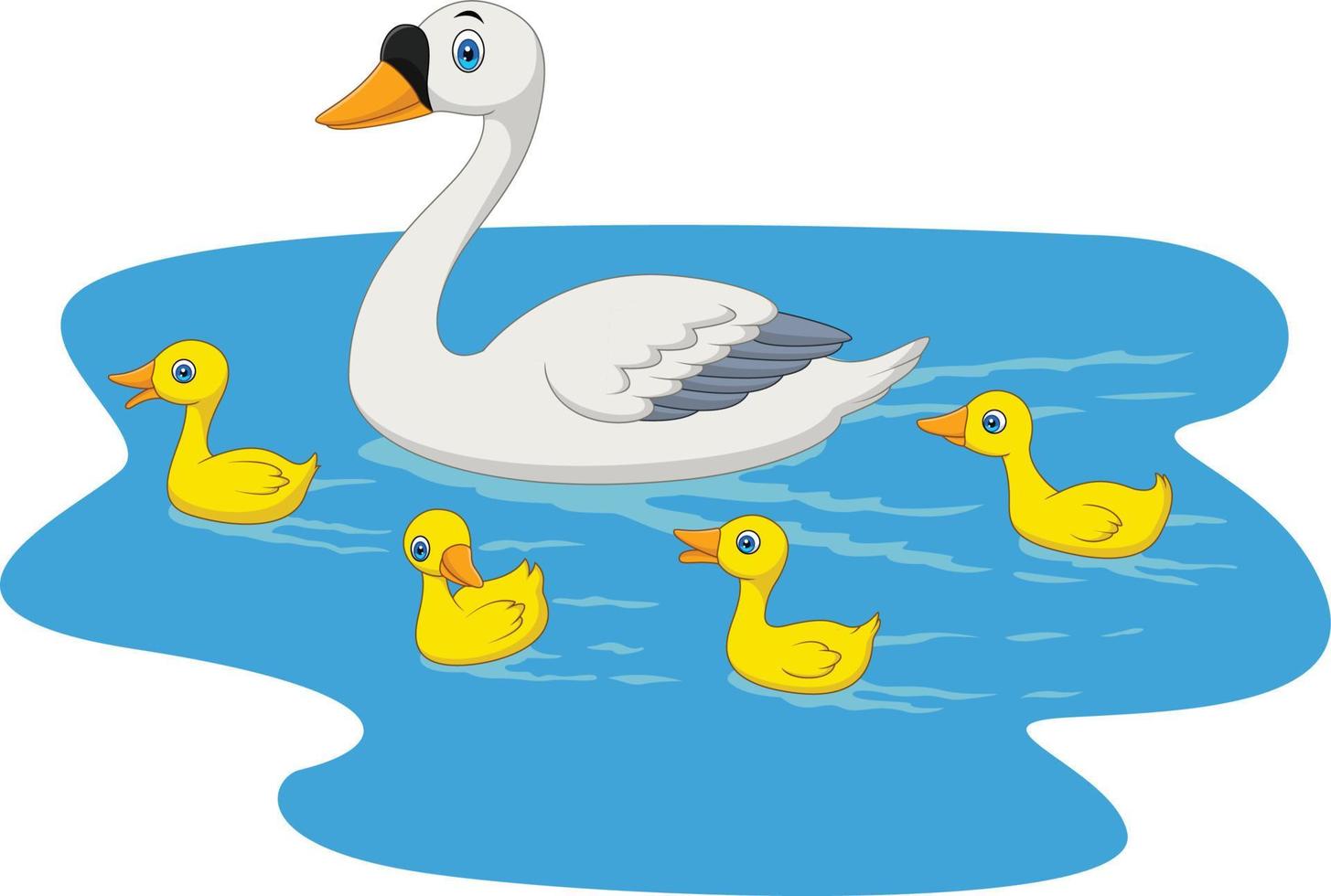 Cartoon swan family swimming in the pond vector