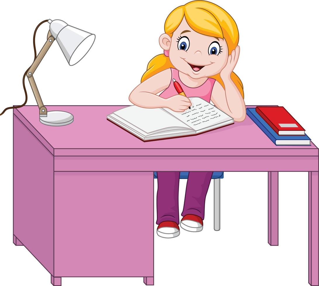 niña de dibujos animados estudiando 8078359 Vector en Vecteezy