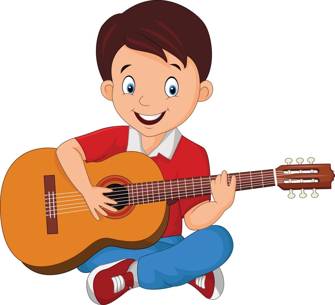 Cartoon boy playing guitar vector