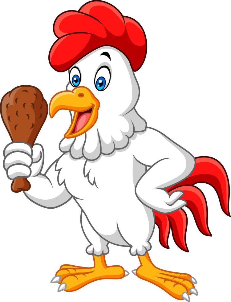 Cartoon rooster holding fried chicken vector