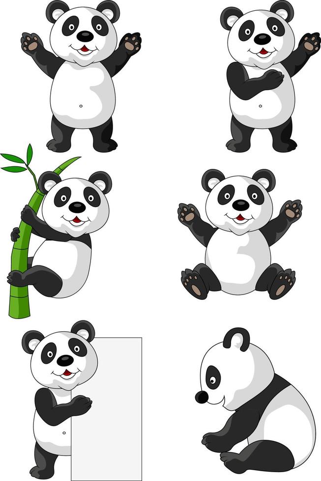 conjunto de colección de dibujos animados lindo panda vector