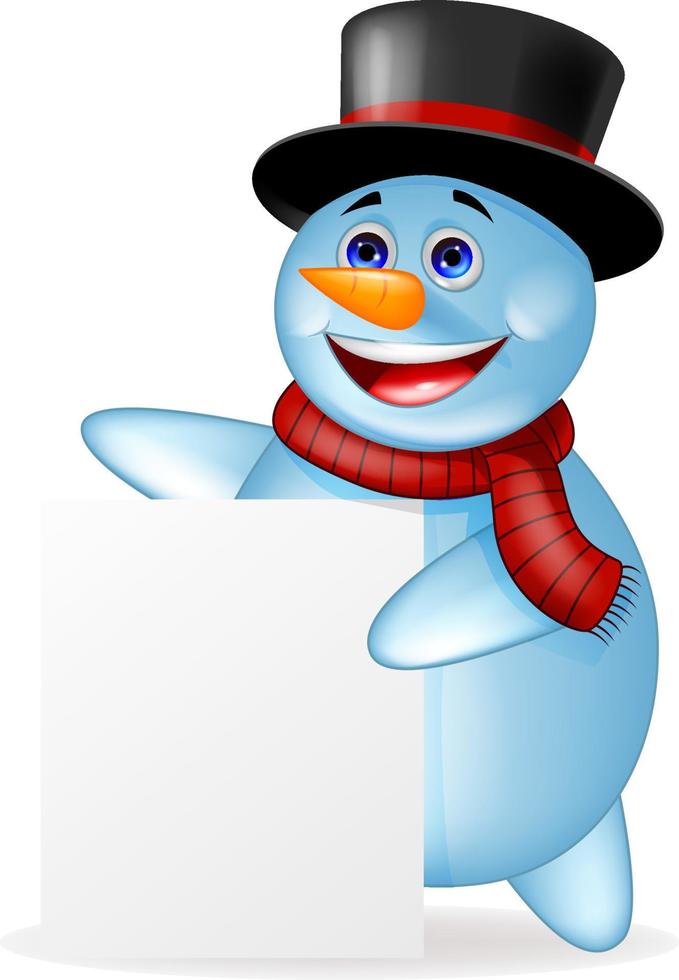 Funny snowman with blank sign vector