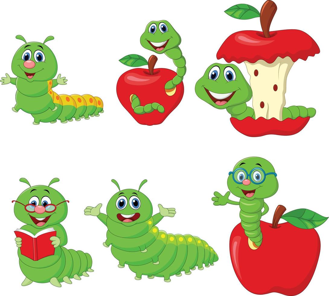 Cartoon funny Caterpillar collection set vector