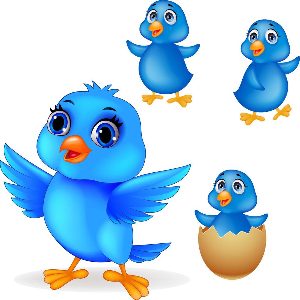Cartoon happy blue birds vector