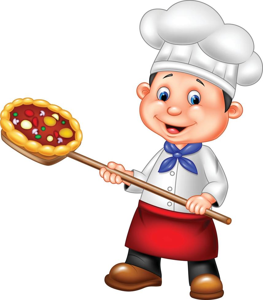 Cartoon chef holding pizza vector