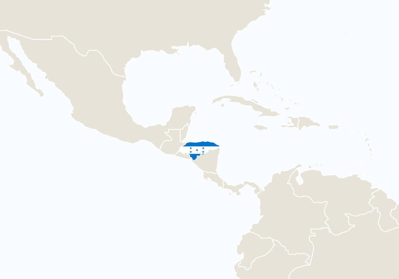 américa del sur con el mapa de honduras resaltado. vector