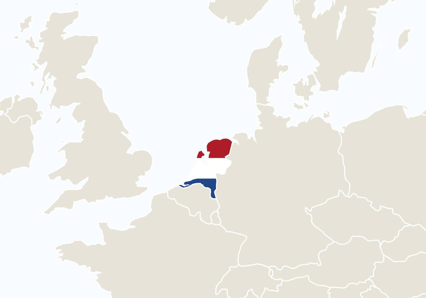 europa con mapa de países bajos resaltado. vector