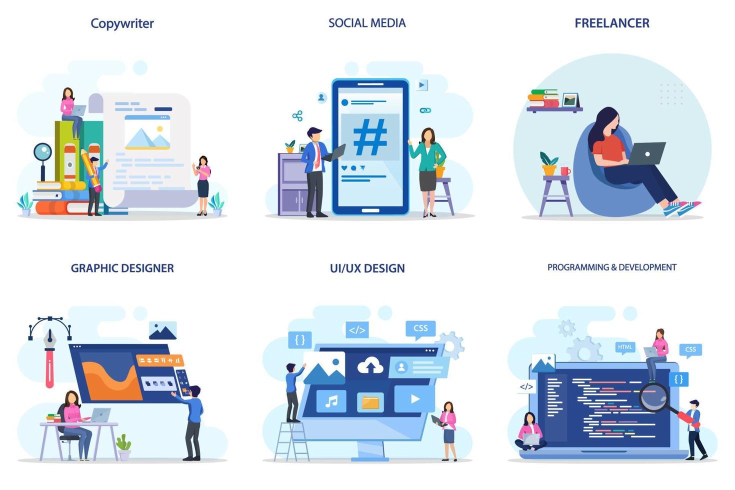 set bundel business profession. copywriter, socila media, freelancer, graphic designer, ui ux design, programming and development vector