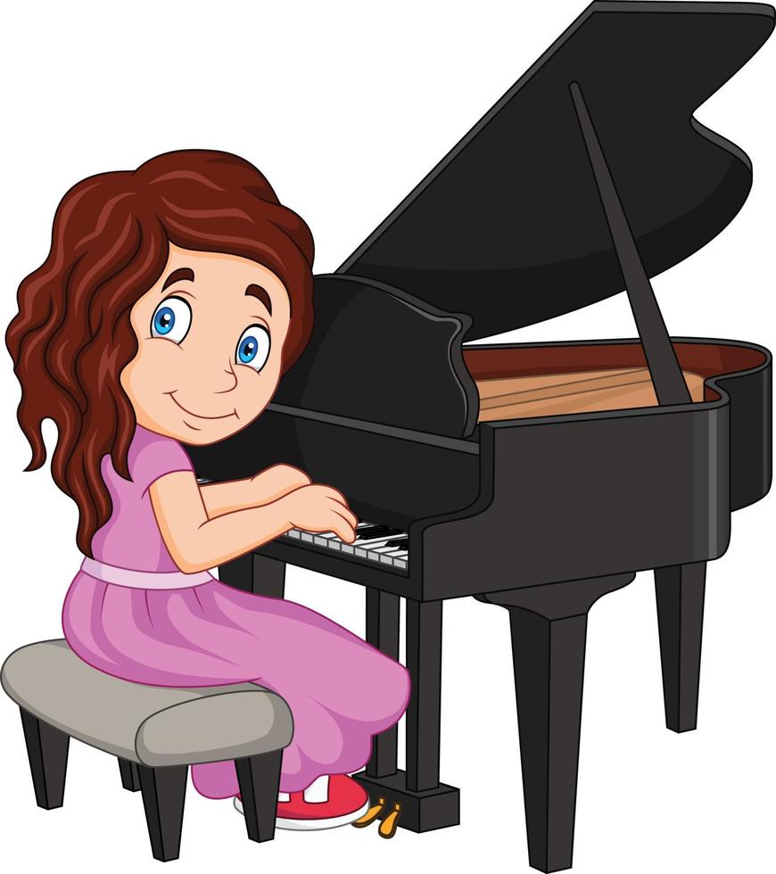 Cartoon little girl playing piano vector