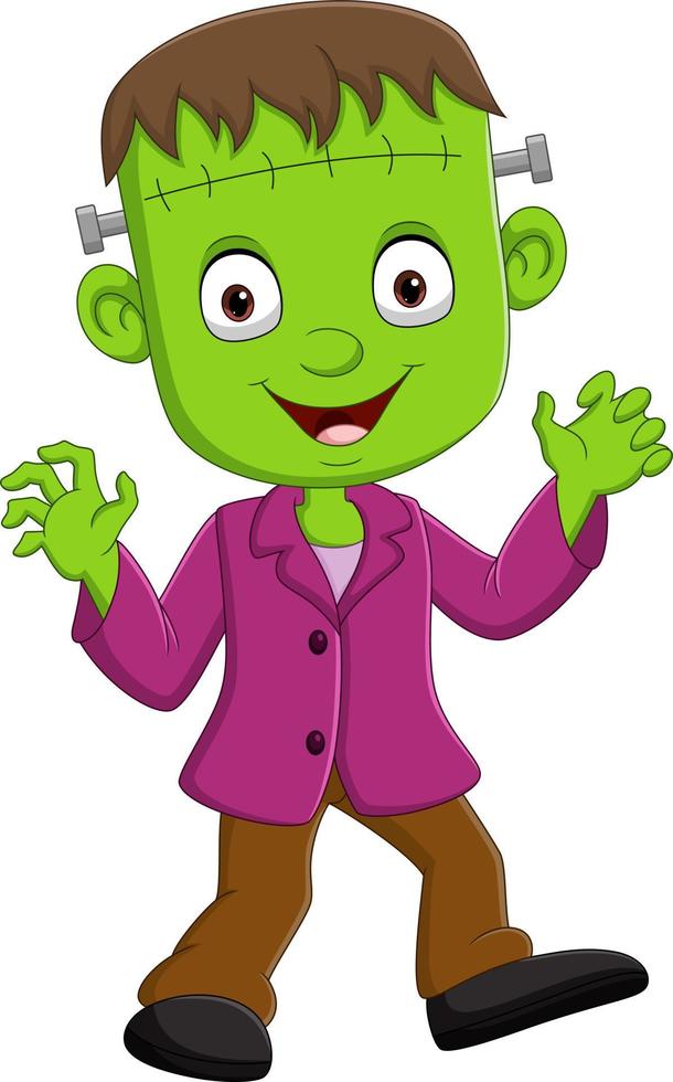 Cartoon halloween zombie kid character vector