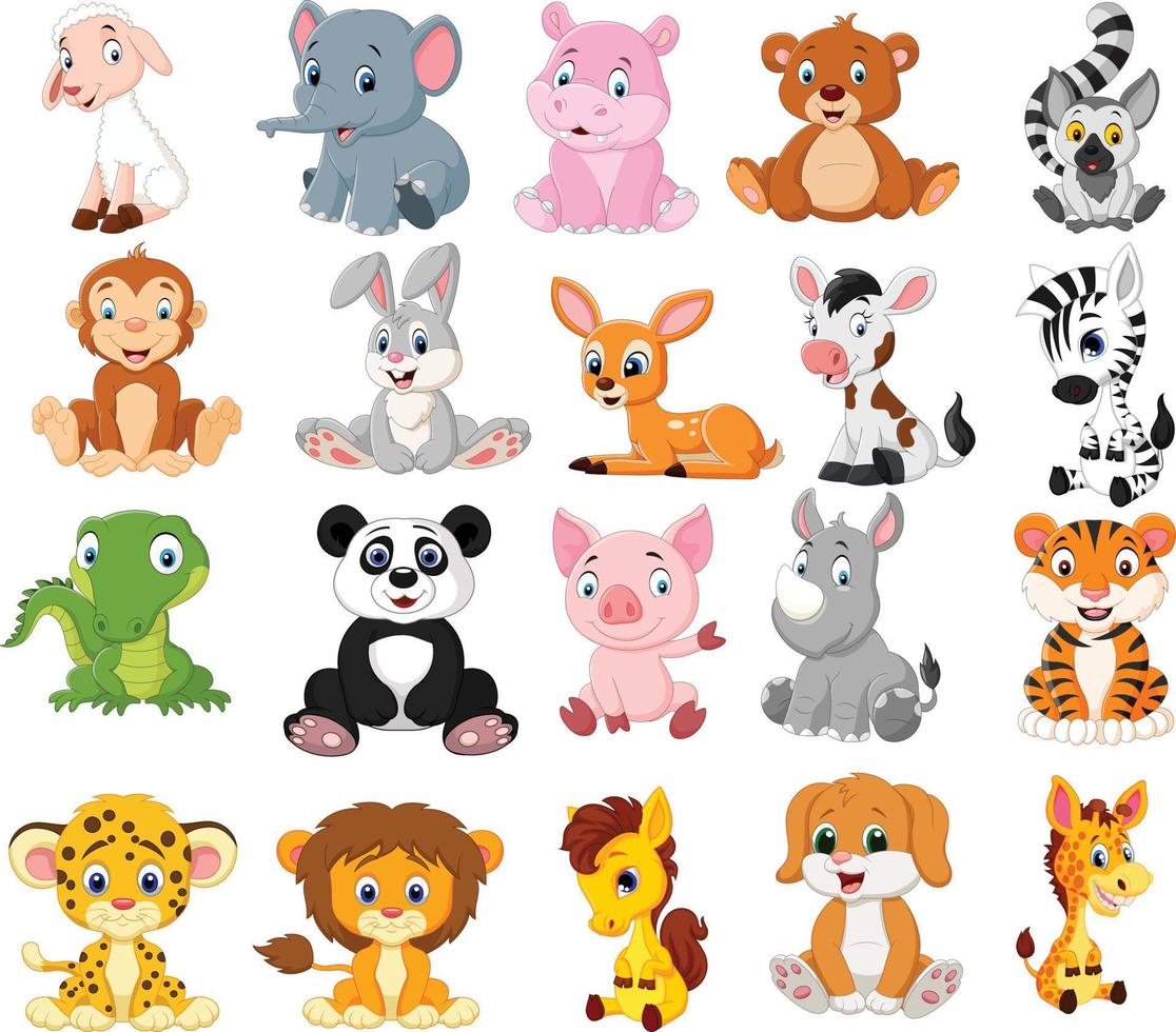 Cartoon animals collection set vector