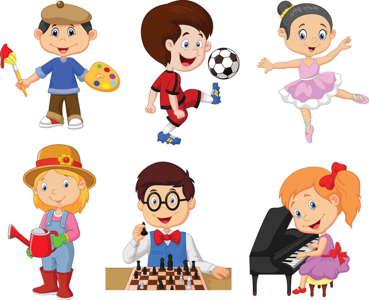 Cartoon kids with different hobbies on a white background vector