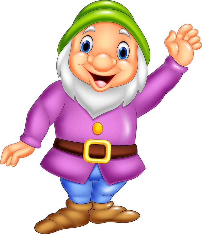 Cartoon happy dwarf waving hand vector