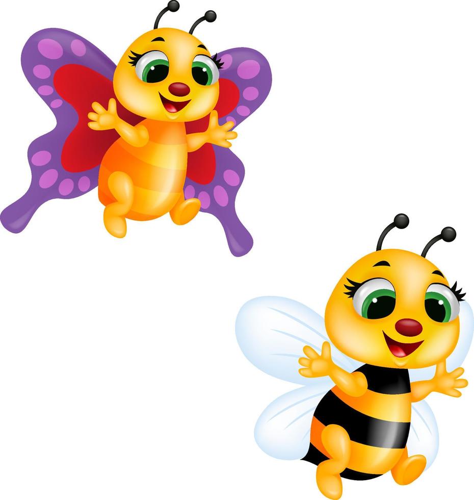 Cartoon bee and butterfly vector