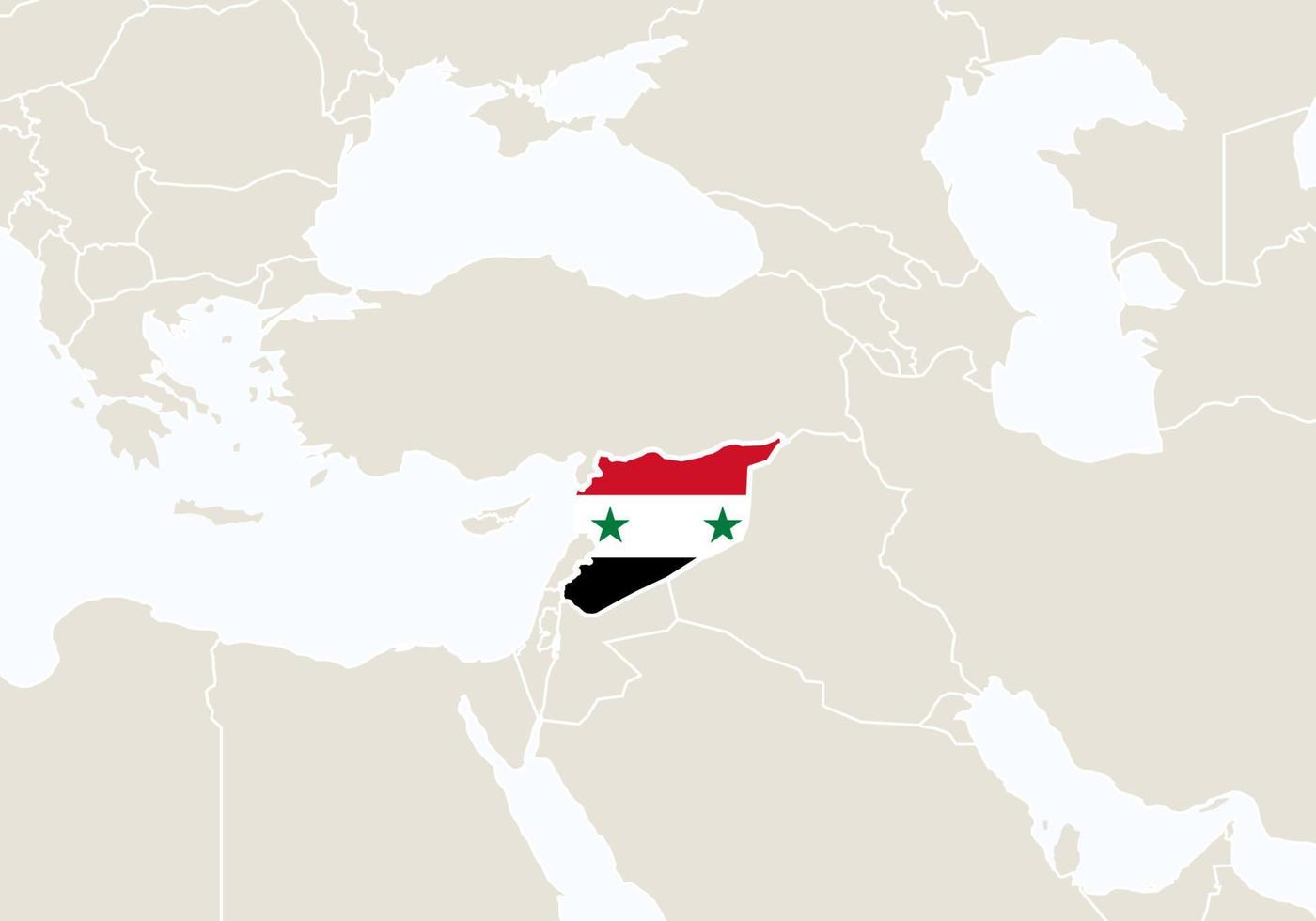 Asia con el mapa de Siria resaltado. vector