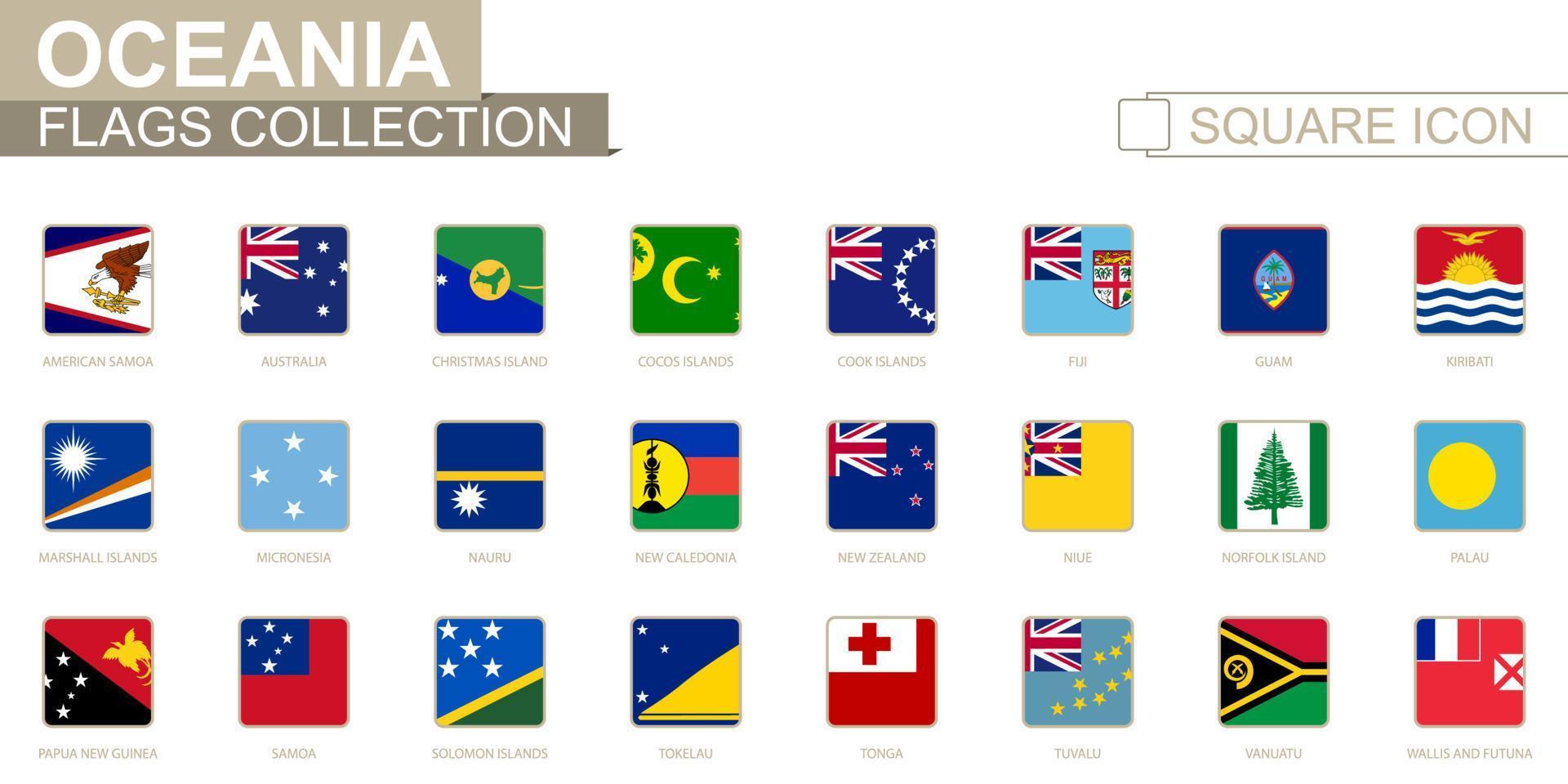 Square flags of Oceania. From American Samoa to Wallis and Futuna. vector