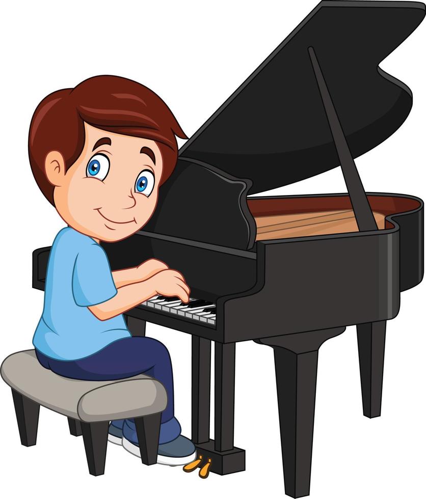 Cartoon little boy playing piano vector