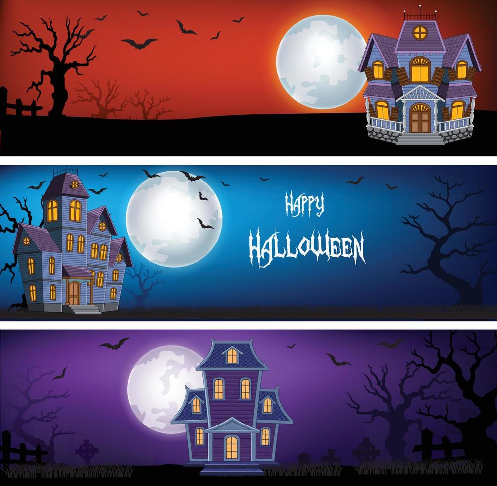 Three set of Halloween Banners vector