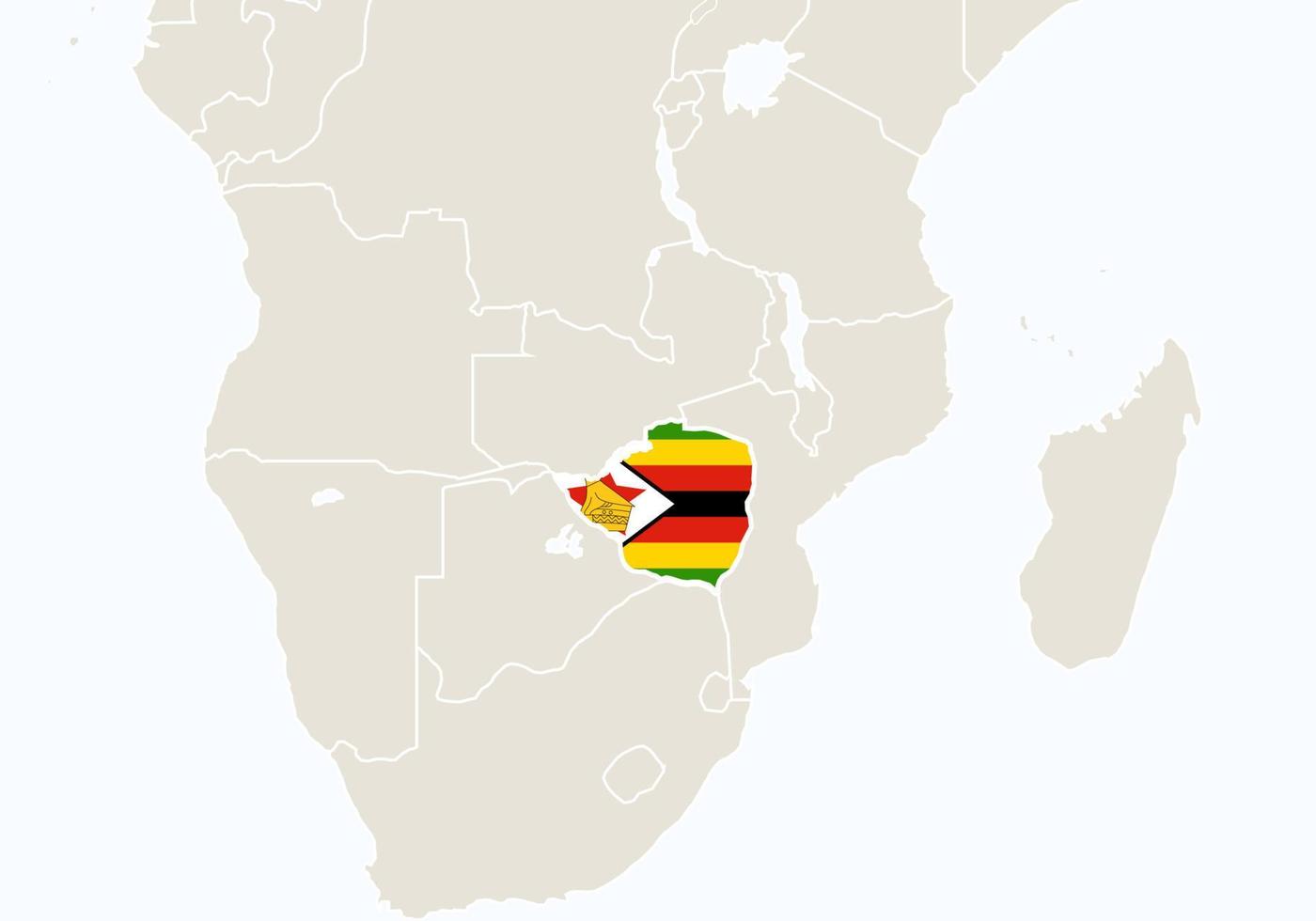 África con el mapa de Zimbabue resaltado. vector