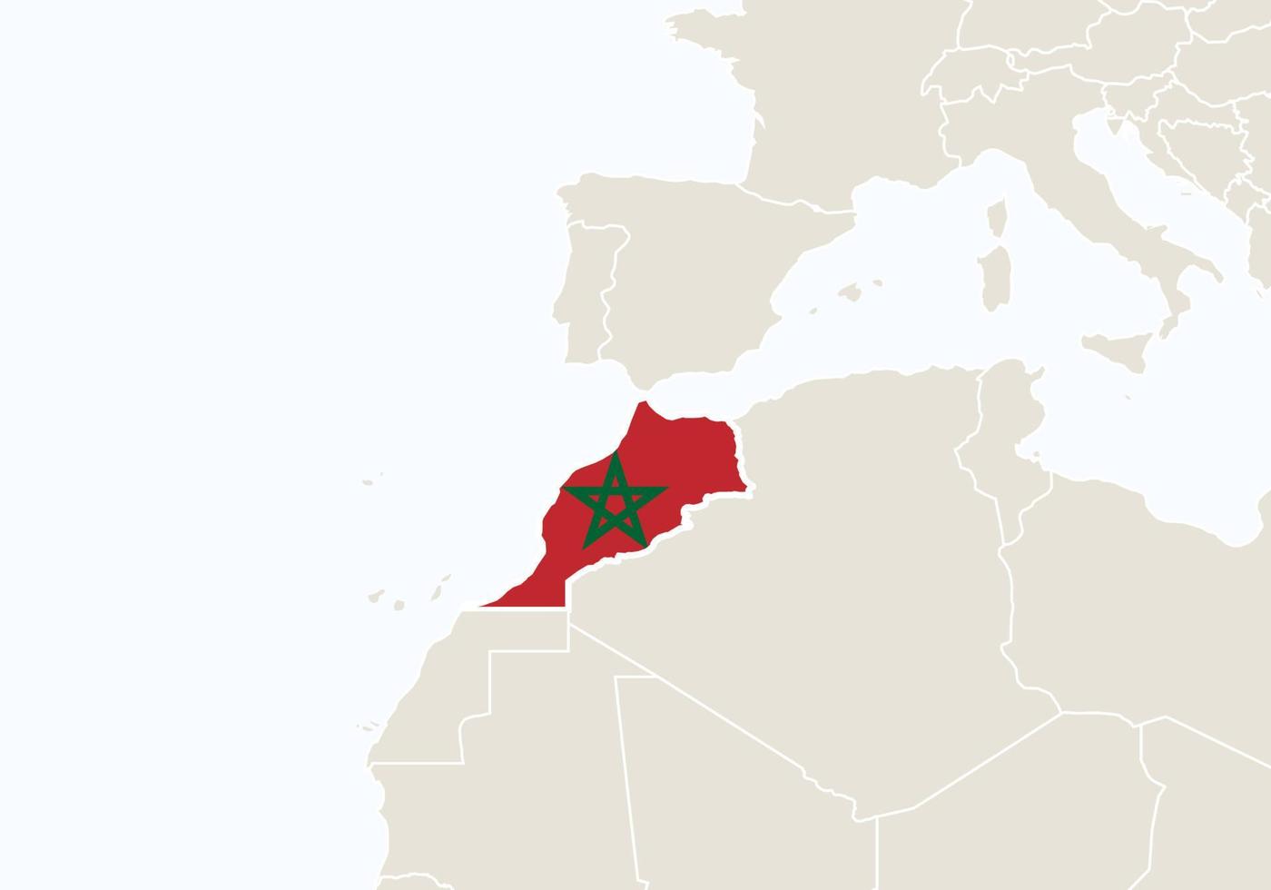 África con el mapa de Marruecos resaltado. vector