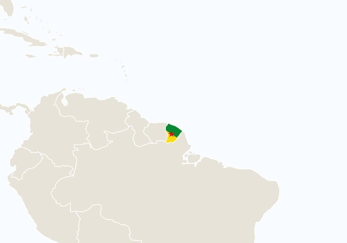 South America with highlighted French Guiana map. vector