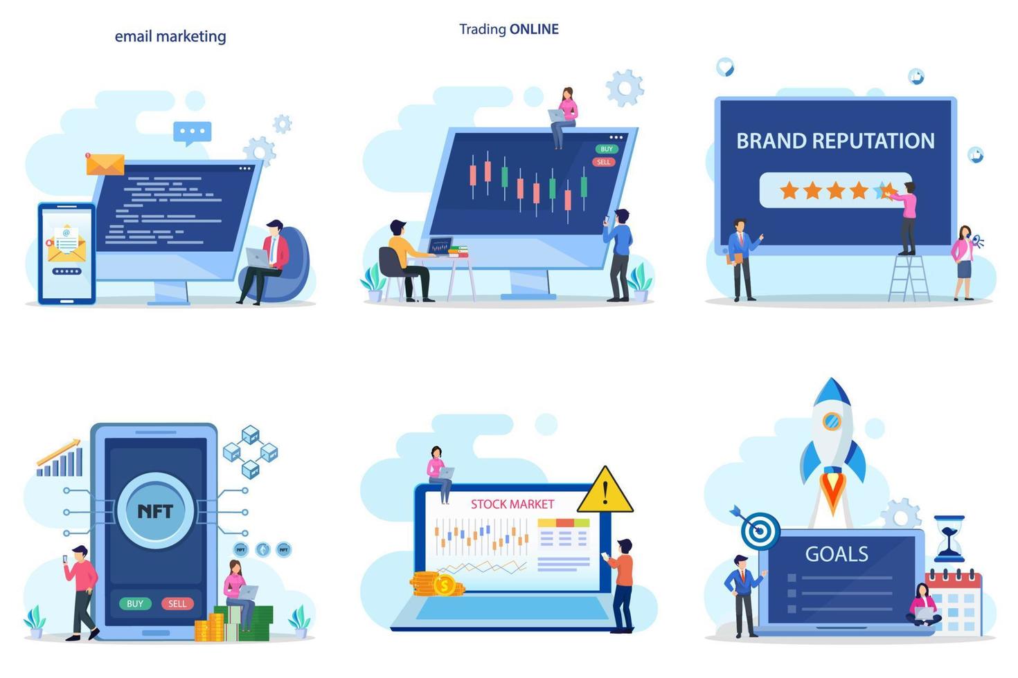 Set bundle Business concept. email marketing, trading online