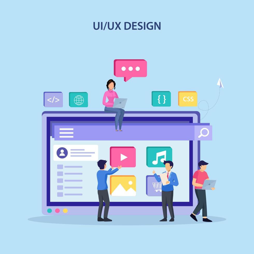 concepto de diseño ui ux, creando un diseño de aplicación, contenido y lugar de texto, ilustración vectorial vector