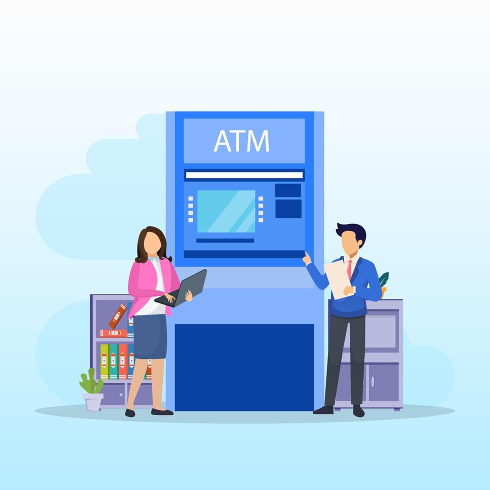 Vector illustration of modern business concept style. The character of the person makes money withdrawals at ATMs, Cash withdrawal from ATMs. Flat vector template Style Suitable for Web Landing Page.