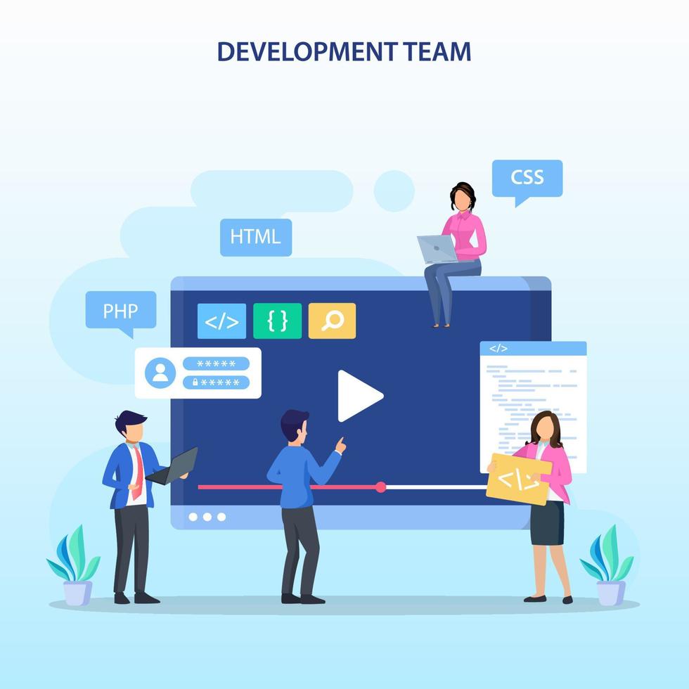 Development team at work concept. Flat vector illustration