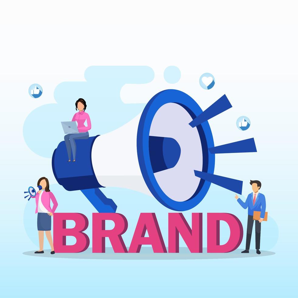 Business brand vector concept. Building brand marketing strategy. Brand name, brand reputation. Flat vector template Style Suitable for Web Landing Page.