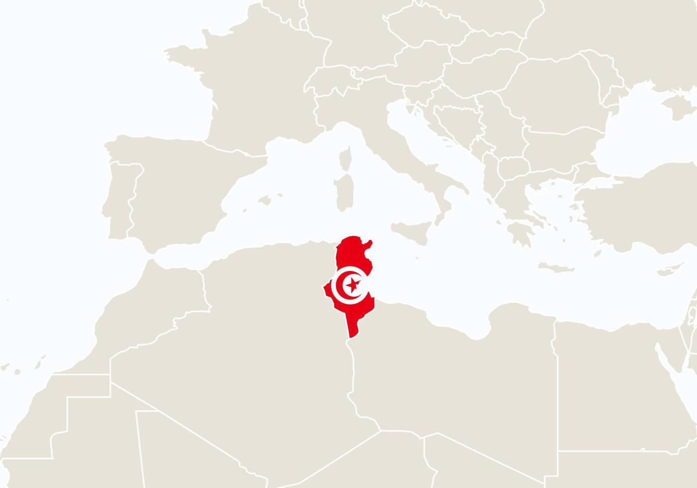 Africa with highlighted Tunisia map. vector