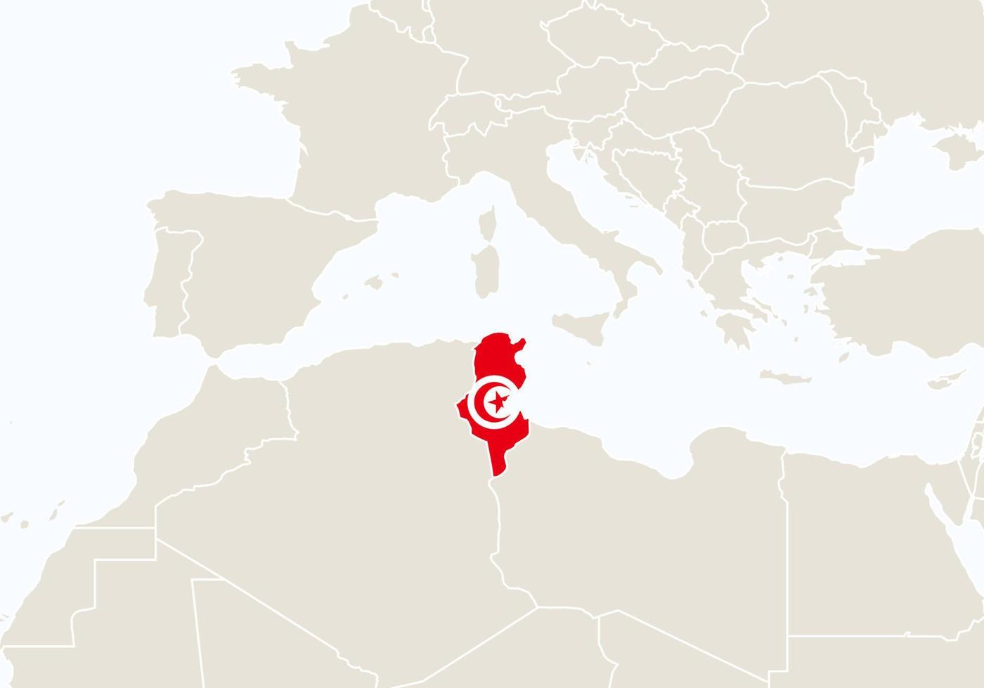 África con el mapa de Túnez resaltado. vector