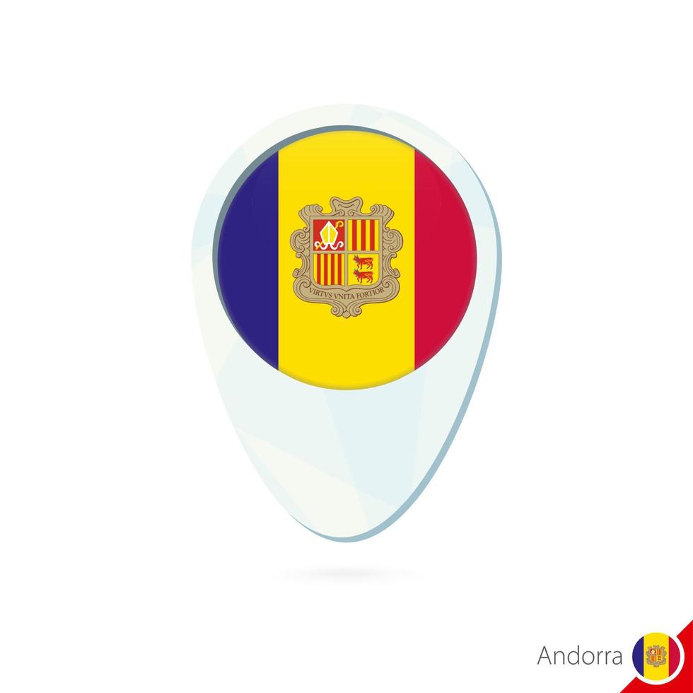 icono de pin de mapa de ubicación de bandera de andorra sobre fondo blanco. vector