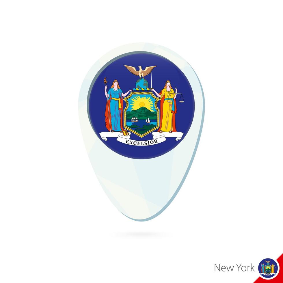 icono de pin de mapa de ubicación de la bandera de nueva york del estado de estados unidos sobre fondo blanco. vector