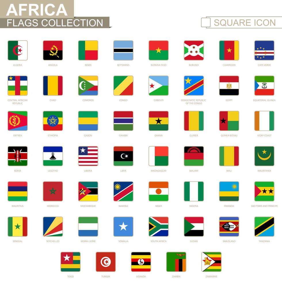 Square flags of Africa. From Algeria to Zimbabwe. vector