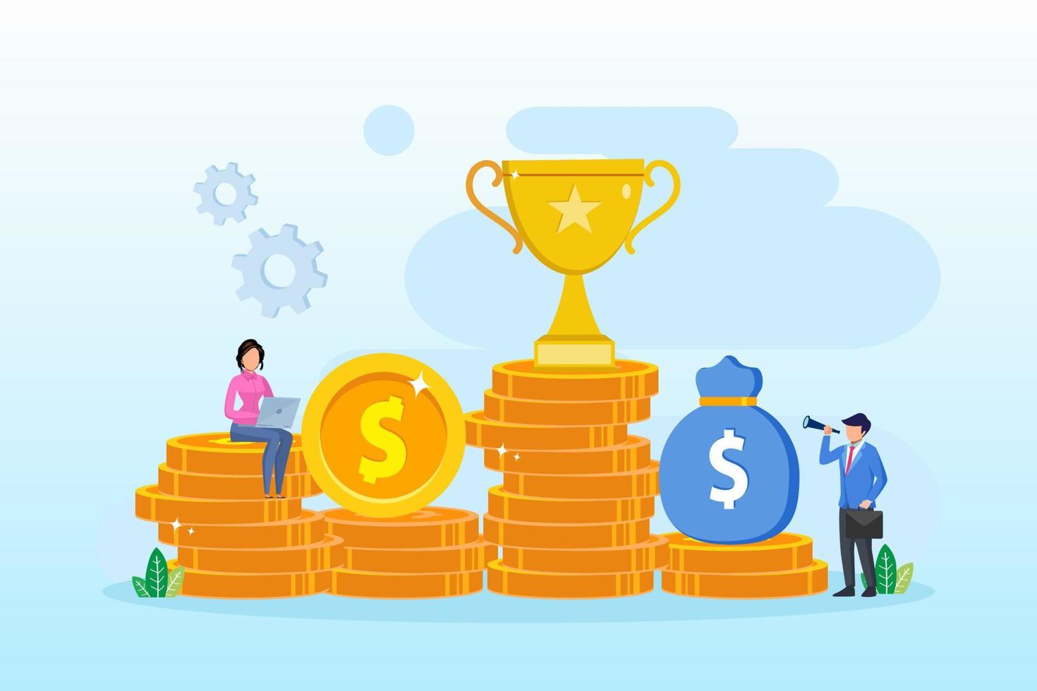 Vector Illustration Investment money, finance saving, bank invest, coin money grow up. Flat vector template Style Suitable for Web Landing Page, Background.