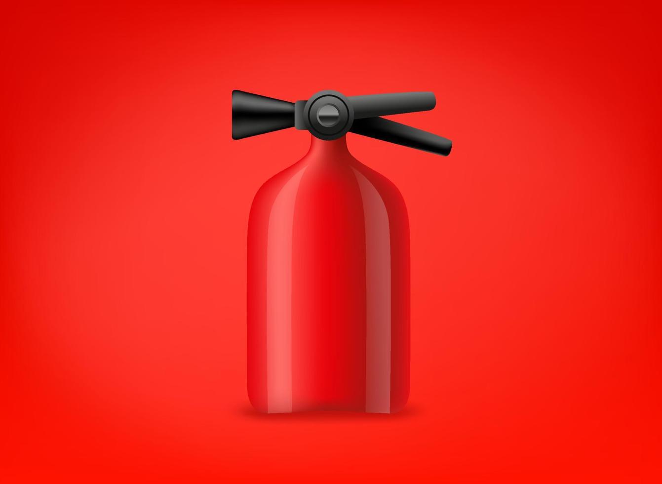 Red fire extinguisher icon on red background. 3d vector illustration