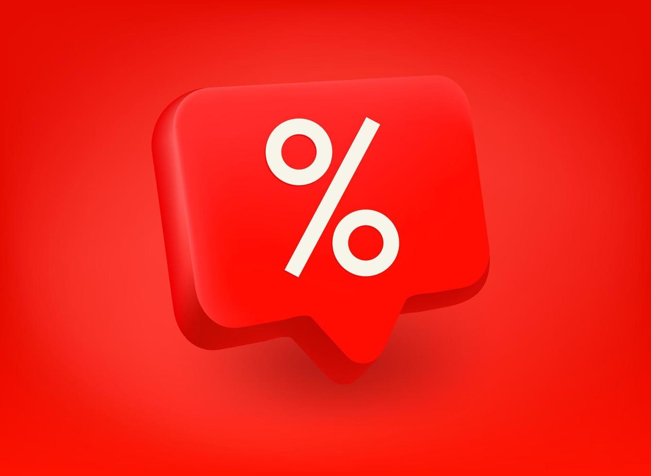 Chat icon with percent pictogram on red background. Isometric 3d vector icon