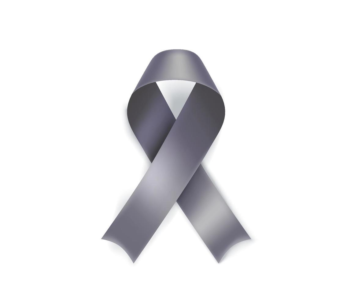 Brain cancer awareness month symbol. Grey ribbon isolated on white background vector