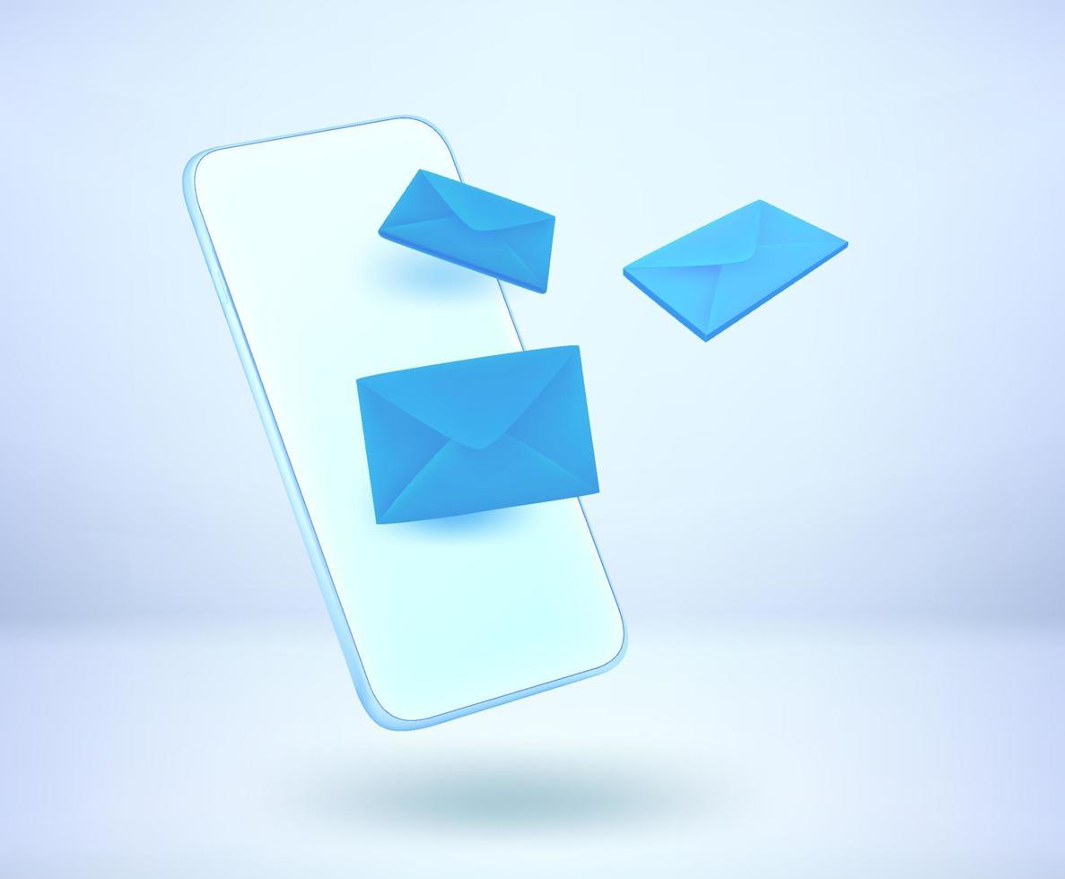 Receiving electronic mail via modern smartphone. 3d vector illustration