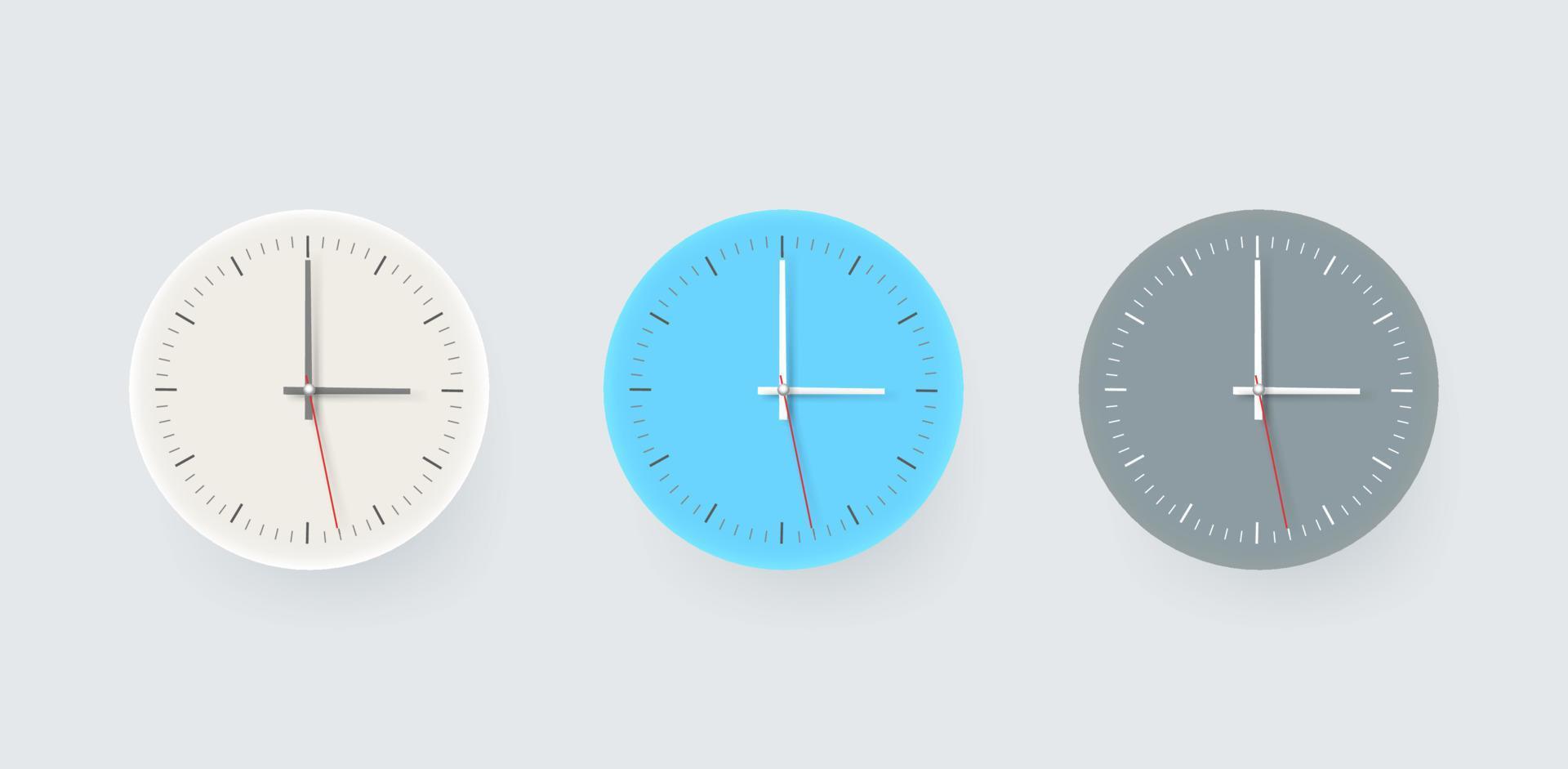 Different color clocksclipart. 3d vector clipart isolated on white