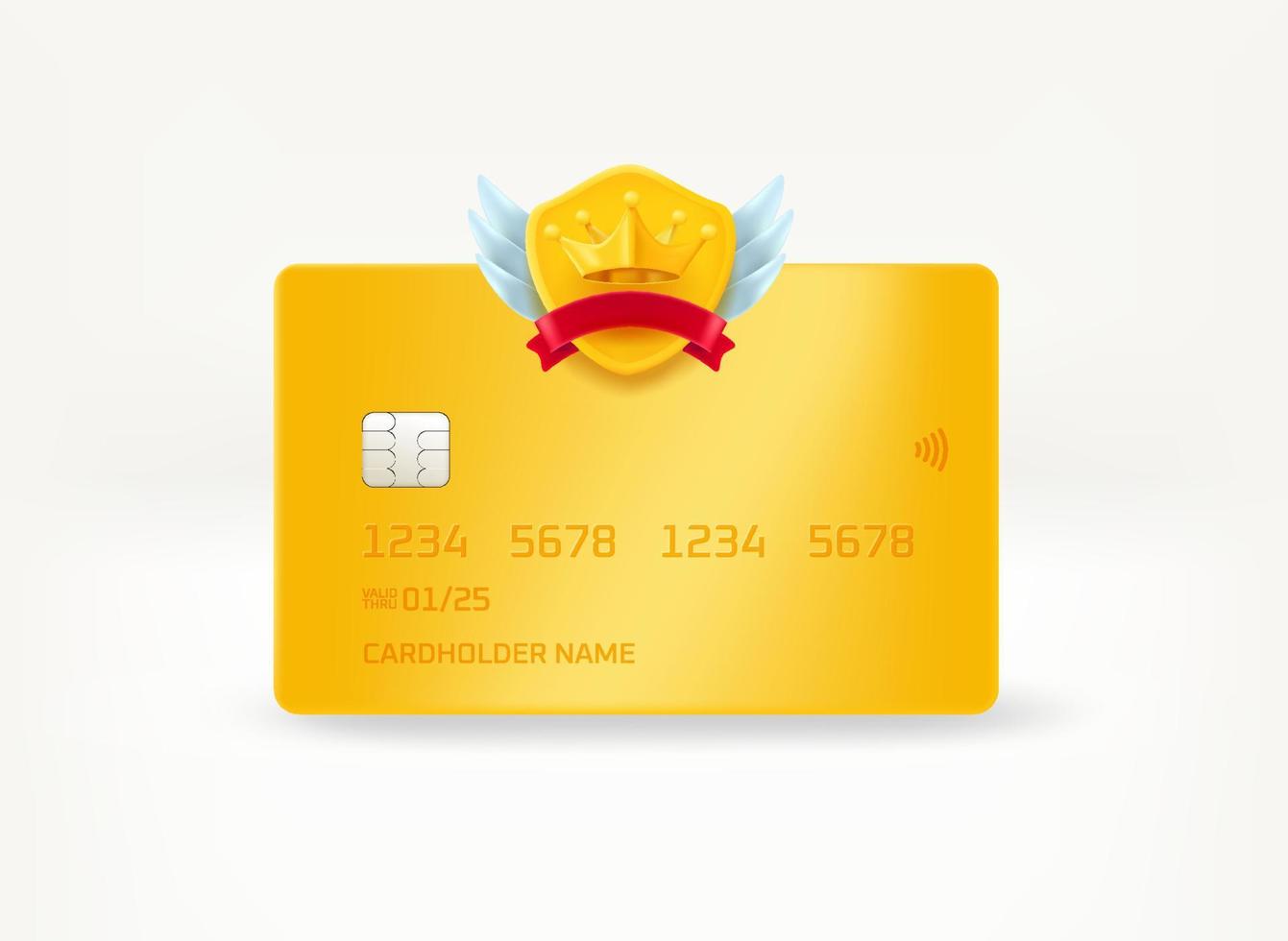 Plastic premium banking card with crown label. 3d vector illustration