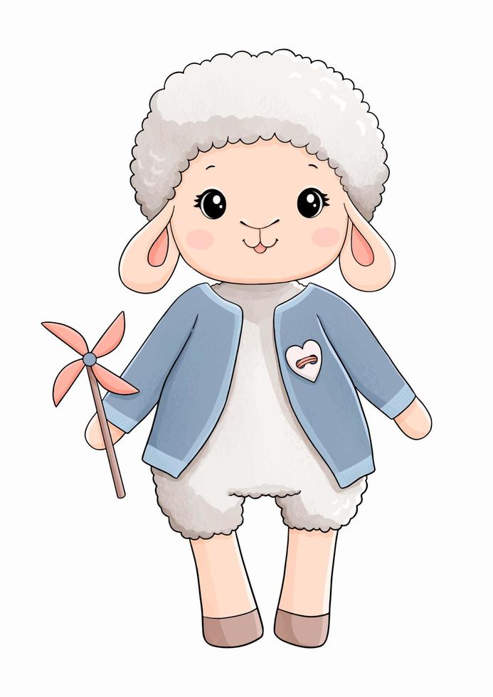 Sheep in cardigan with toy cute vector illustration