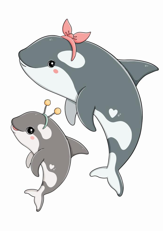 orcas de madre y niña con ilustración de vector de familia de arco