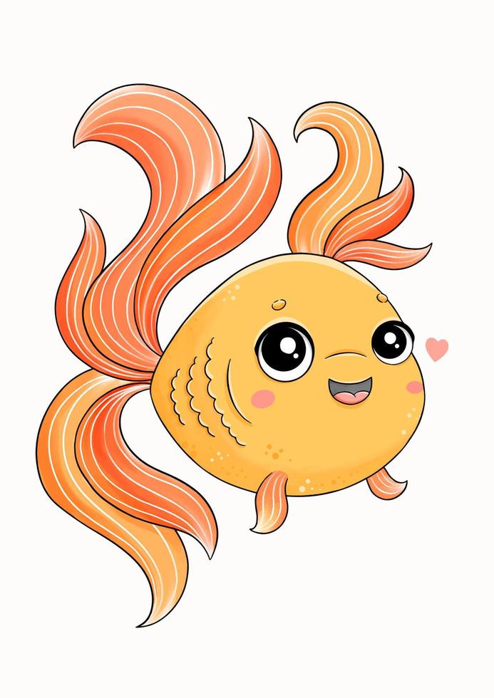 Gold fish with heart happy vector illustration