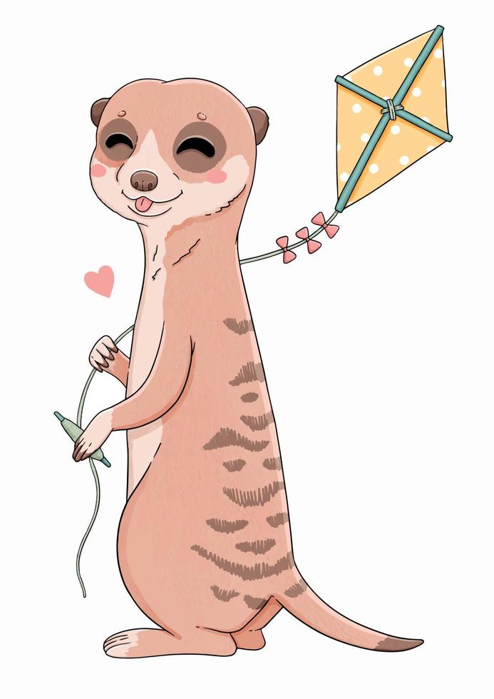 Meerkat with yellow kite toy vector illustration